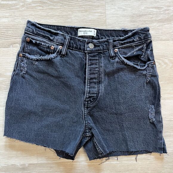 Abercrombie & Fitch The Dad High Rise Shorts Black-Size 28/6 - Picture 1 of 4